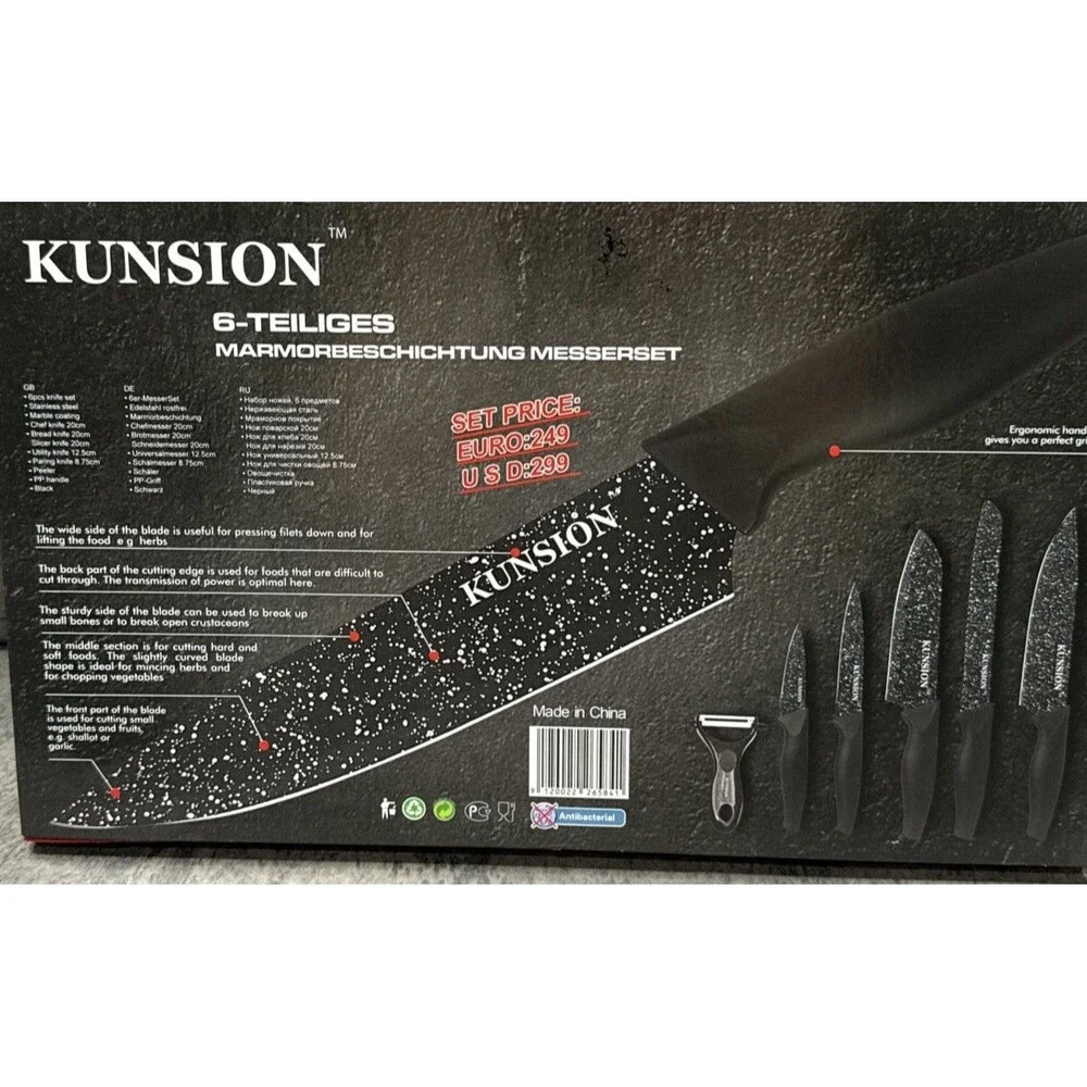 Kunsion 6-Piece Non-Stick Marble Coated Kitchen Knife Set (KS-6673)